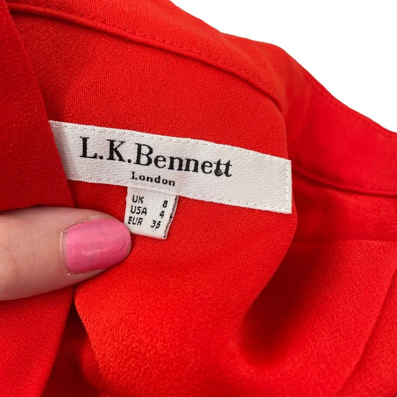 L.K. Bennett Vesta V Neck Top in Cardinal‎ Red Size US 4 - Picture 7 of 10